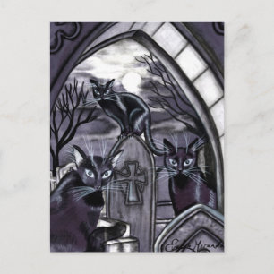 Svarta katter Full Moon Graveyard Vykort