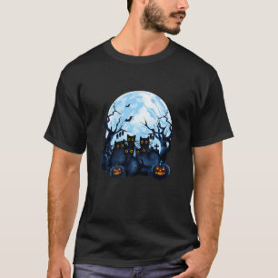 Svarta Katter Fullmåne Halloween Kittel Pumpa Skrä T Shirt