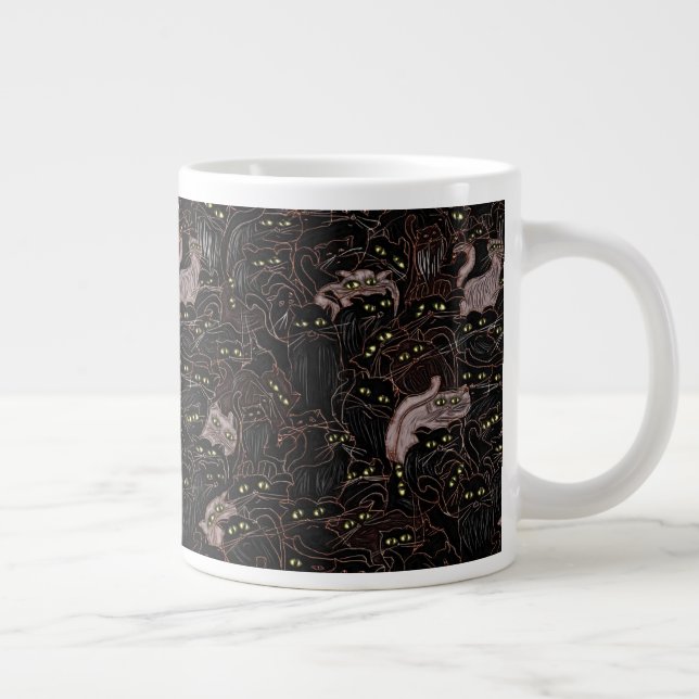 Svarta Katter Gula Ögon Jätte Kaffemug Jumbo Mugg (Höger)