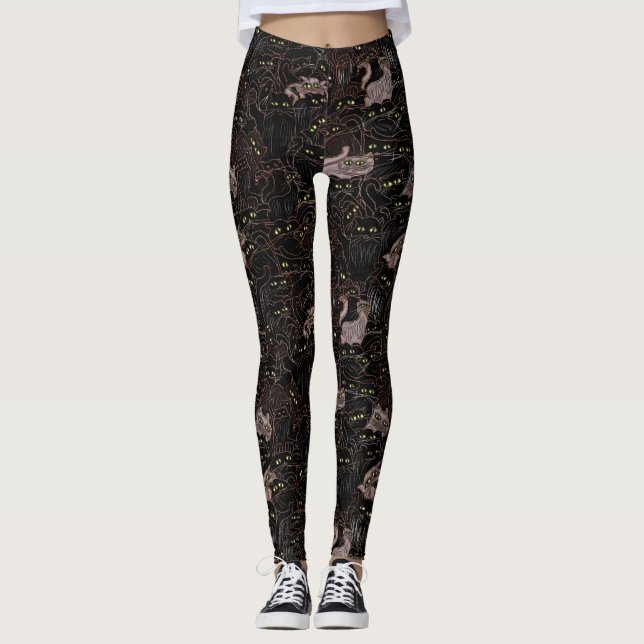 Svarta katter Gult Ögon Leggings (Framsida)