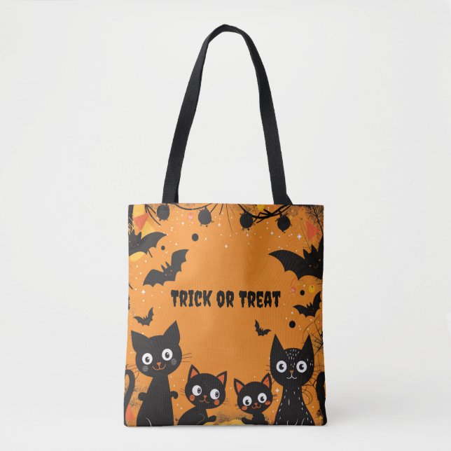 Svarta katter Halloween Bus eller godis Tygkasse (Framsida)
