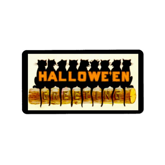 Svarta katter Halloween Hälsning Adressetikett (Framsidan)