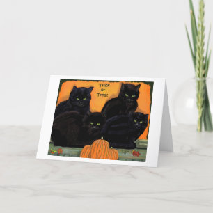 svarta katter Halloween-kort Kort