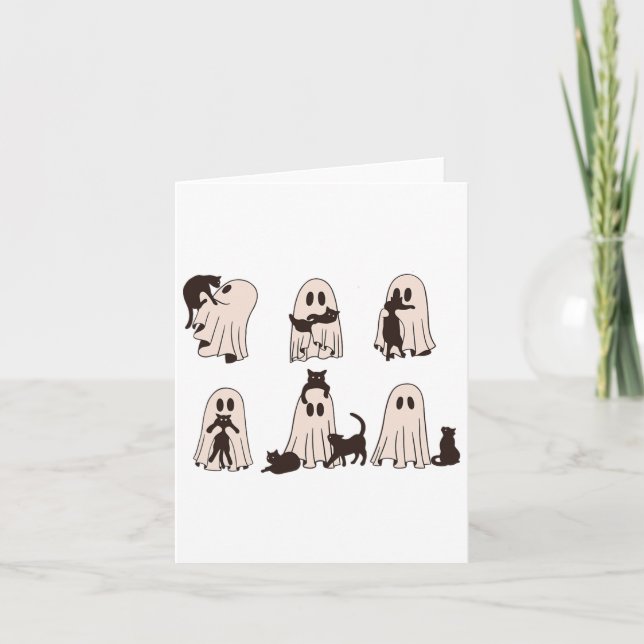 Svarta katter i Ghost Costume - Cute Ghost Cat Hal Kort (Framsida)