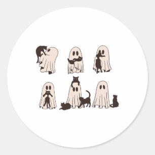 Svarta katter i Ghost Costume - Cute Ghost Cat Hal Runt Klistermärke