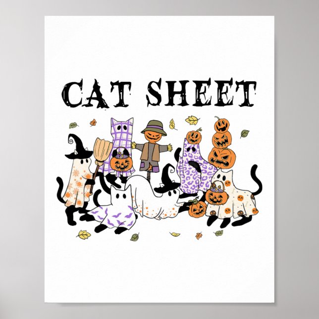 Svarta katter i Ghost Costume Funny Cat Lakan Hall Poster (Framsidan)