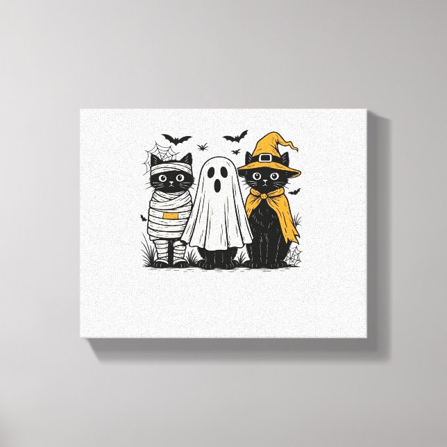 Svarta katter i Halloween Costumes - Ghost, Witch, Canvastryck (Framsida)