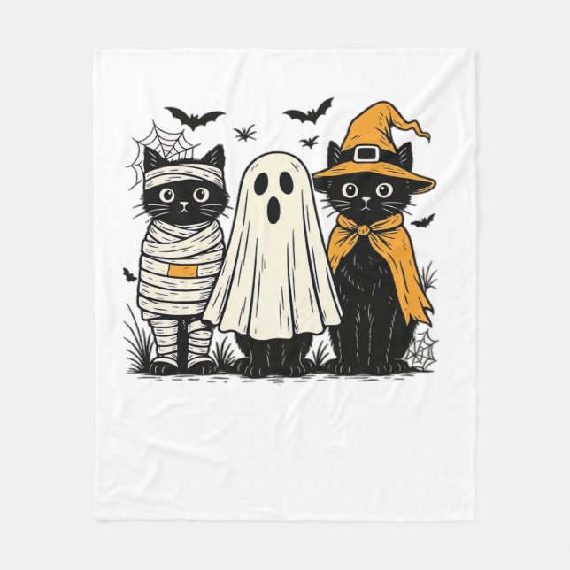 Svarta katter i Halloween Costumes - Ghost, Witch, Fleecefilt (Framsidan)