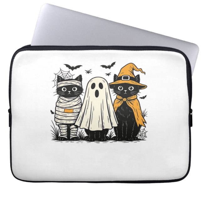 Svarta katter i Halloween Costumes - Ghost, Witch, Laptop Fodral (Framsidan)