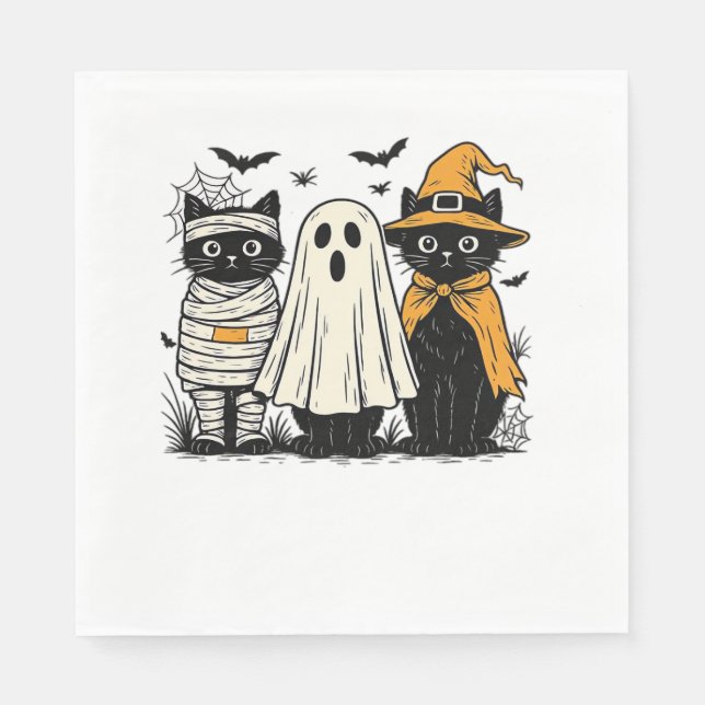 Svarta katter i Halloween Costumes - Ghost, Witch, Pappersservett (Framsidan)
