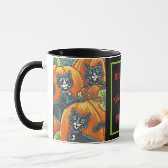 SVARTA KATTER I PUMPKIN PATCH HALLOWEEN MUGG (Med munk)
