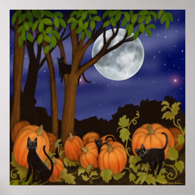 Svarta katter i Pumpkin Patch Poster (Framsidan)