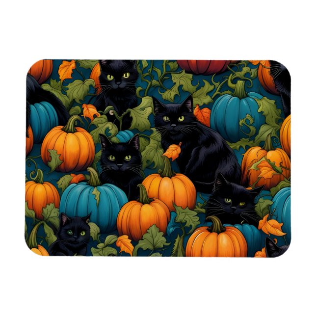 Svarta katter i Pumpkin plåster - Halloween Magnet (Horisontell)