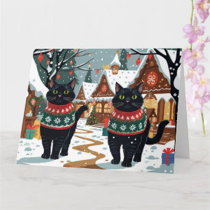 Svarta katter jul Snö Helgdag Kort