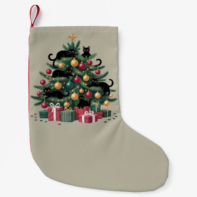 Svarta katter Julgran Cat Lover Julafton Ljus Liten Julstrumpa (Framsidan)