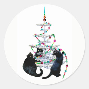 Svarta katter Julgran Stickers Runt Klistermärke