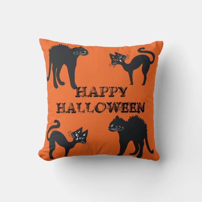 Svarta Katter Kastkudde  Gott Halloween Kudde (Framsida)