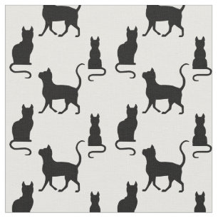 Svarta katter/katt-/kattungesilhouette på vit tyg