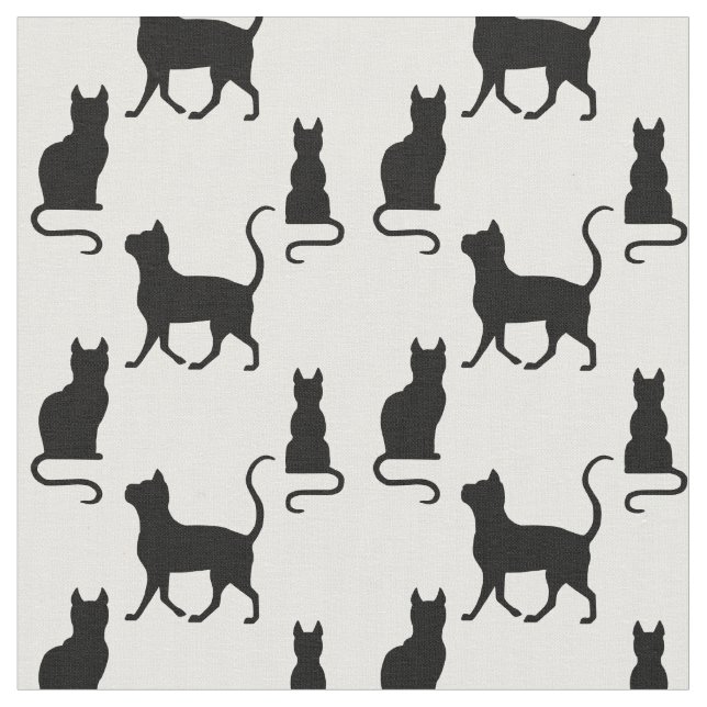 Svarta katter/katt-/kattungesilhouette på vit tyg (Närbild)