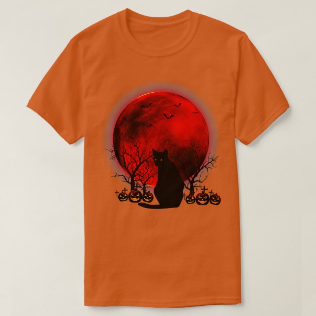 Svarta katter Måne Pumpkin Funny Halloween Horror  T Shirt (Design framsida)