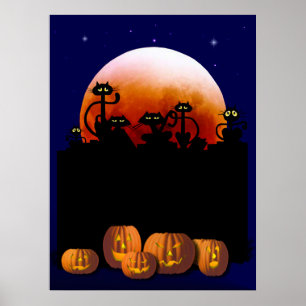 Svarta katter, Måne, Pumpkins Poster