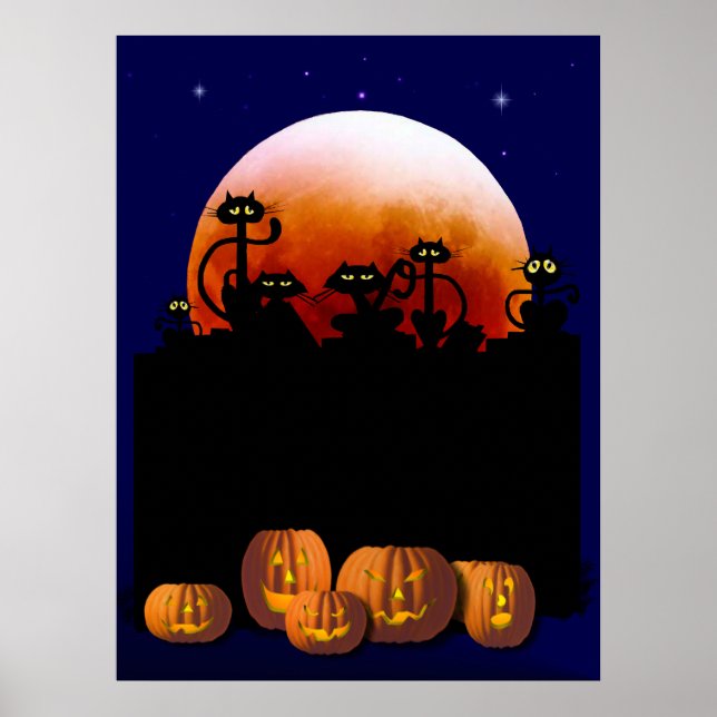 Svarta katter, Måne, Pumpkins Poster (Framsidan)