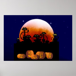 Svarta katter, Måne, Pumpkins Poster