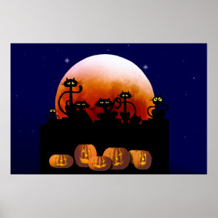 Svarta katter, Måne, Pumpkins Poster