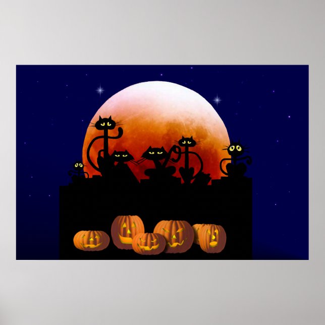 Svarta katter, Måne, Pumpkins Poster (Framsidan)