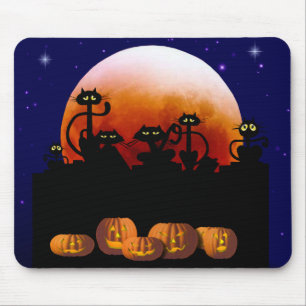 Svarta katter måne, pumpor Mousepad Musmatta