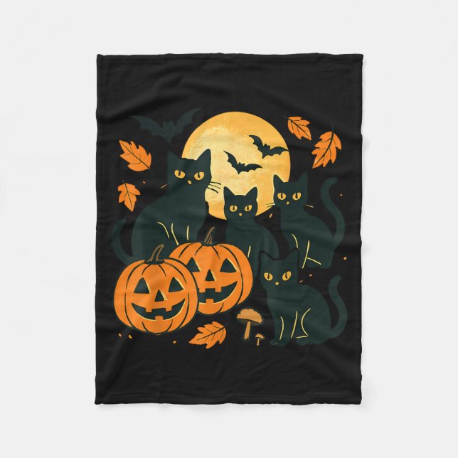 Svarta katter med Jack O Lanterns måne och fladder Fleecefilt (Framsidan)