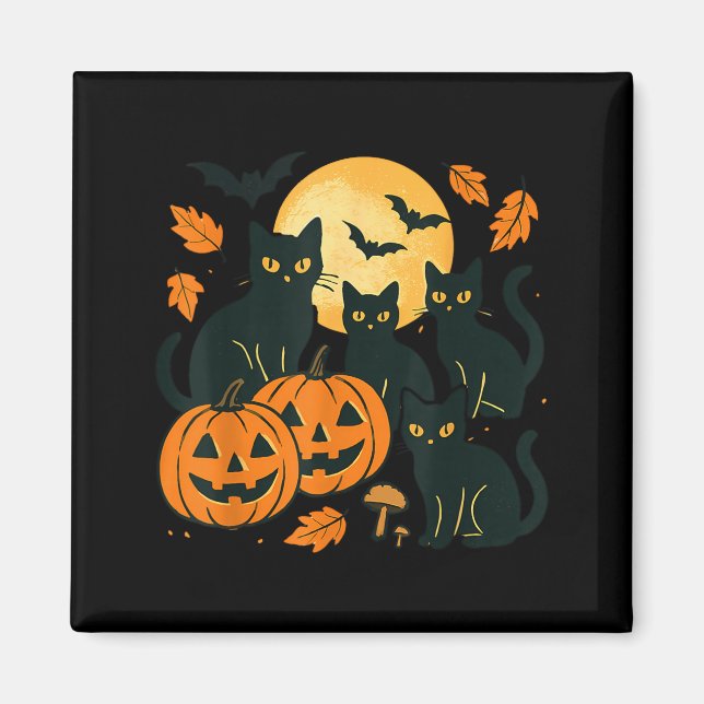 Svarta katter med Jack O Lanterns-måne och fladder Magnet (Framsidan)