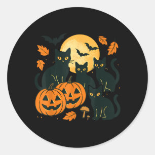 Svarta katter med Jack O Lanterns-måne och fladder Runt Klistermärke