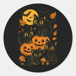 Svarta katter med Jack O Lanterns måne och fladder Runt Klistermärke