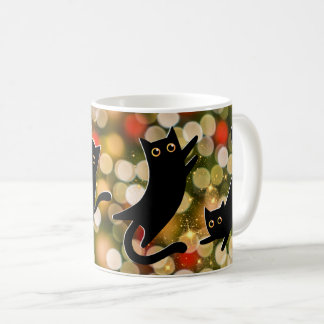Svarta katter! Mini-panther kärlek till jul! Kaffemugg