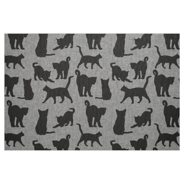 Svarta katter Mönster Black och Grått Tyg (Fat Quarter)