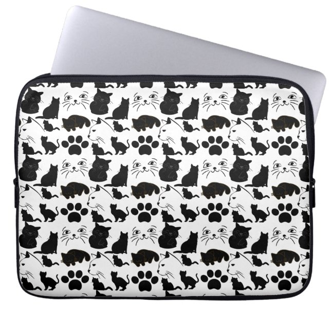 SVARTA KATTER MÖNSTER LAPTOP FODRAL (Framsidan)