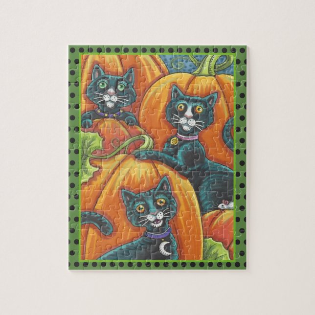 SVARTA KATTER, MUS, PUMPKIN PATCH HALLOWEEN PUZZZL PUSSEL (Vertikal)