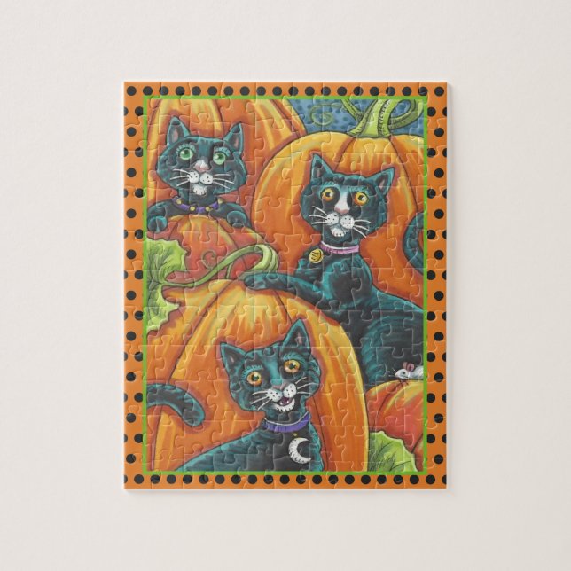 SVARTA KATTER, MUS, PUMPKIN PATCH HALLOWEEN PUZZZL PUSSEL (Vertikal)