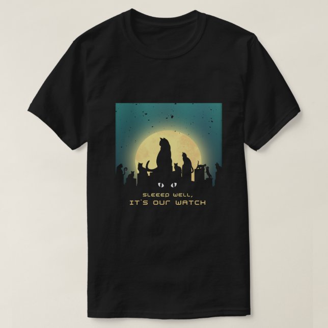 Svarta katter nattetid och måne i stil t shirt (Design framsida)