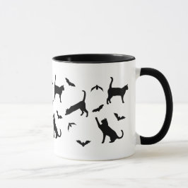 Svarta katter och Fladdermus Whimsical Halloween M Mugg