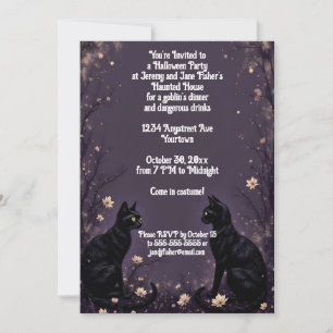 Svarta katter och Flowers Halloween fest Inbjudningar