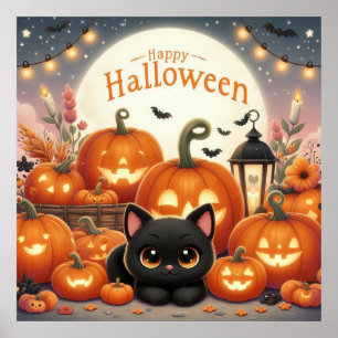 Svarta katter och Jack-O-lyktor Poster