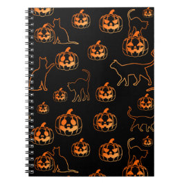 Svarta katter och Orange Pumpkins Halloween Mönste Anteckningsbok