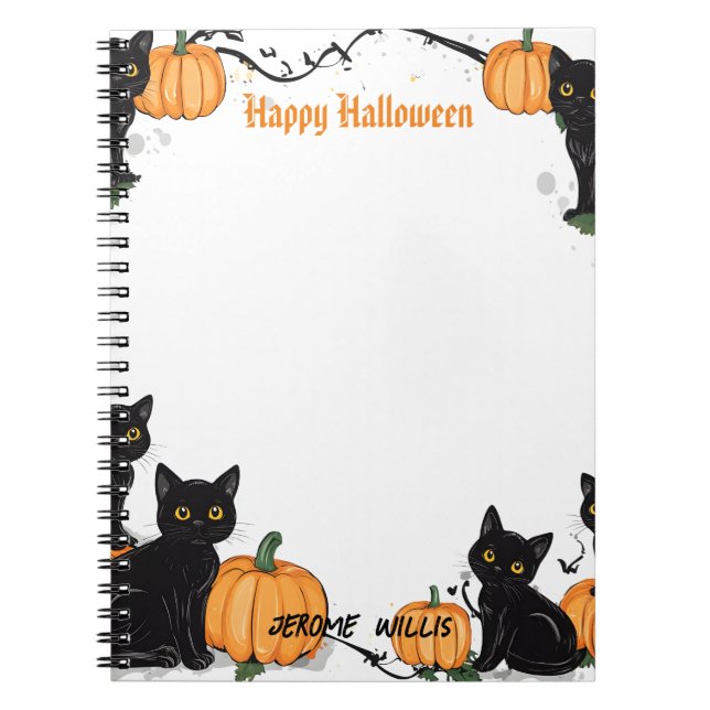Svarta katter och Pumpkin Happy halloween Anteckningsbok (Framsidan)
