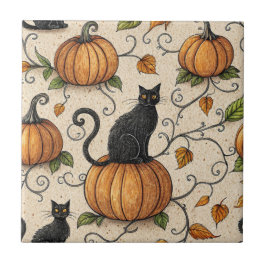 Svarta katter och Pumpkins Halloween Mönster Kakelplatta