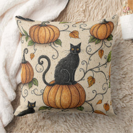 Svarta katter och Pumpkins Halloween Mönster Kudde