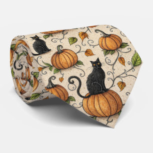 Svarta katter och Pumpkins Halloween Mönster Slips