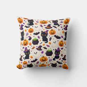 Svarta katter och pumpor Halloween-mönster användn Kudde