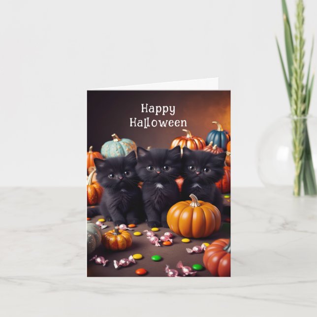 Svarta katter och pumpor Halloween natt scen Kort (Framsida)